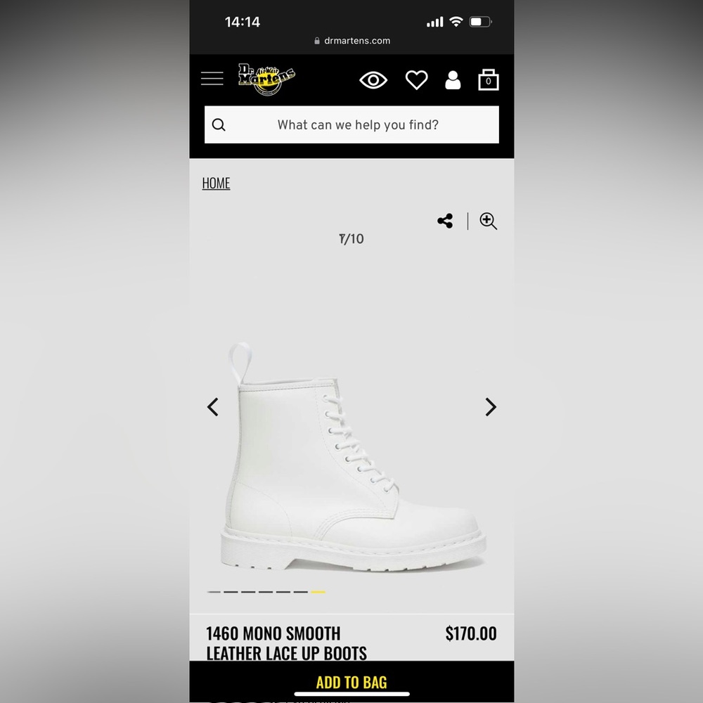 Doc Martens 1460 Mono Smooth Leather Lace Up Boots